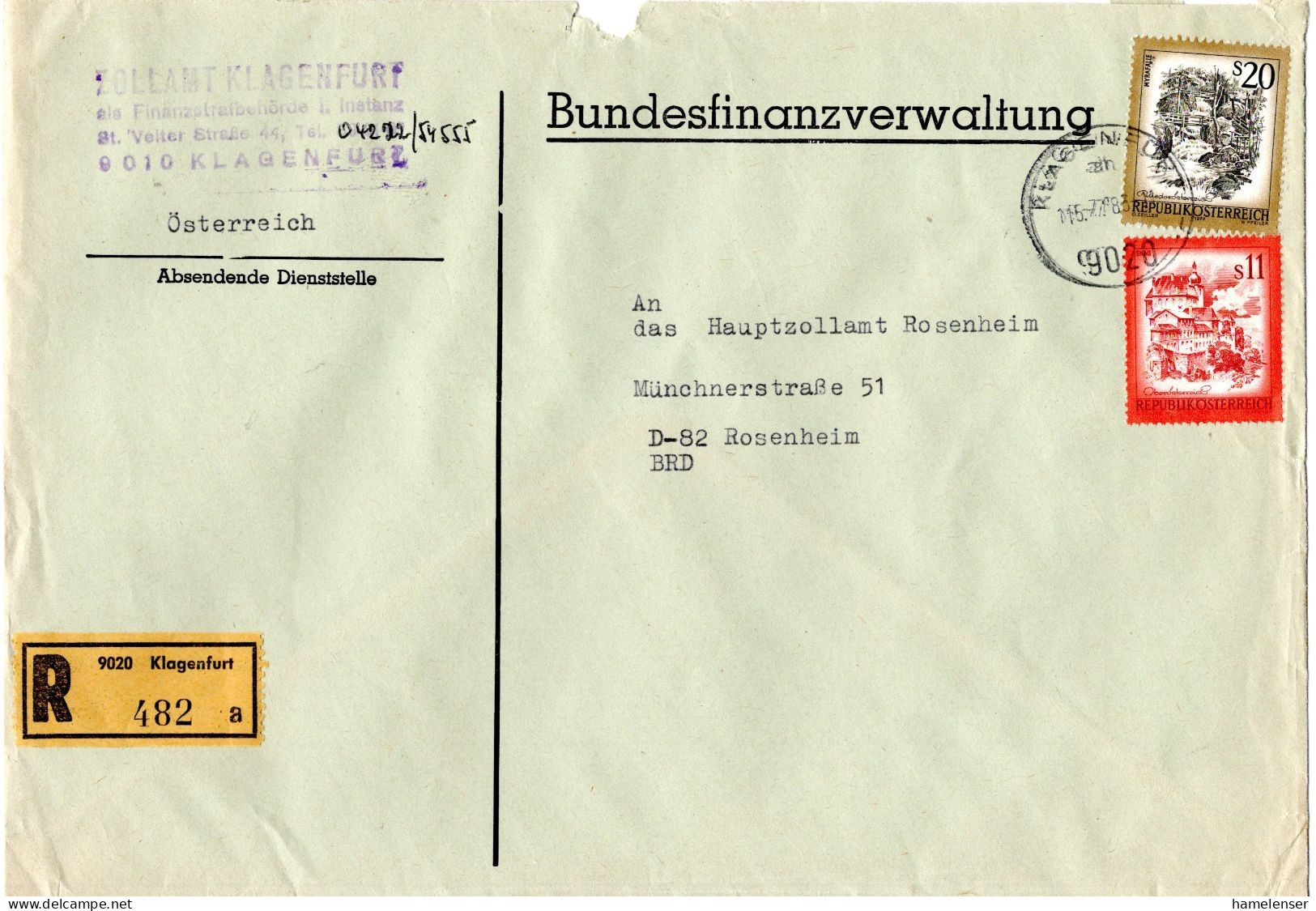 L75949 - Österreich - 1983 - S20 Schoenes Österreich MiF A R-Bf KLAGENFURT -> Westdeutschland - Briefe U. Dokumente