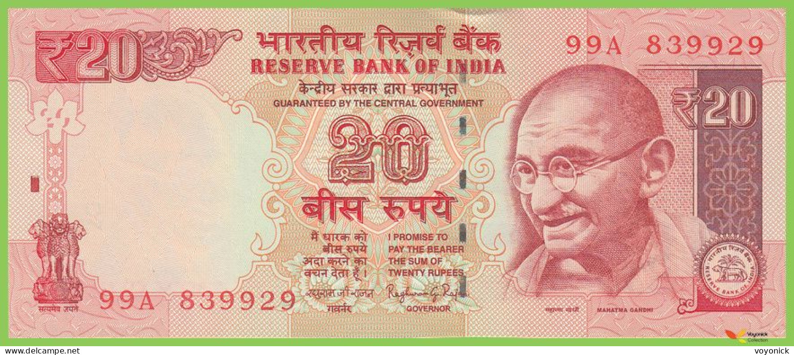 Voyo INDIA 20 Rupees 2014 P103g B287c1 99A W/o Letter UNC - Inde