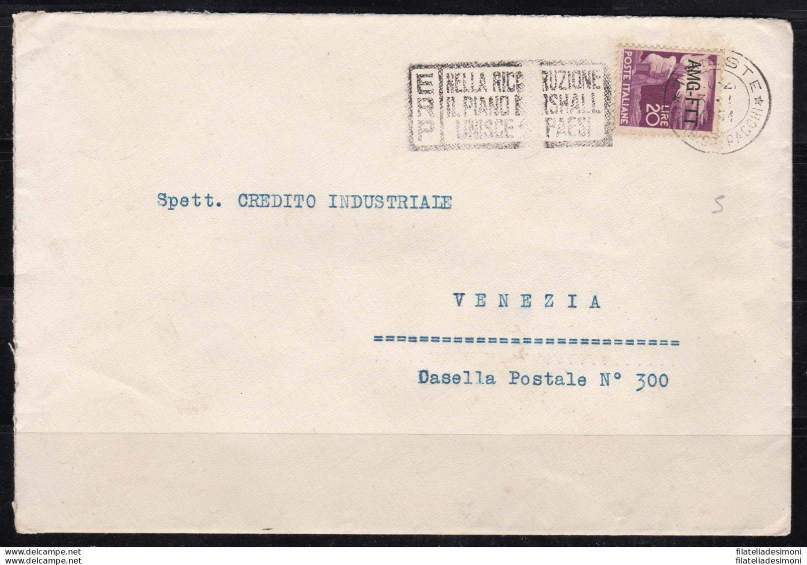 1951 TRIESTE A - N° 64 Su Lettera Commerciale Con Annullo Speciale ERP - PIANO - Autres & Non Classés