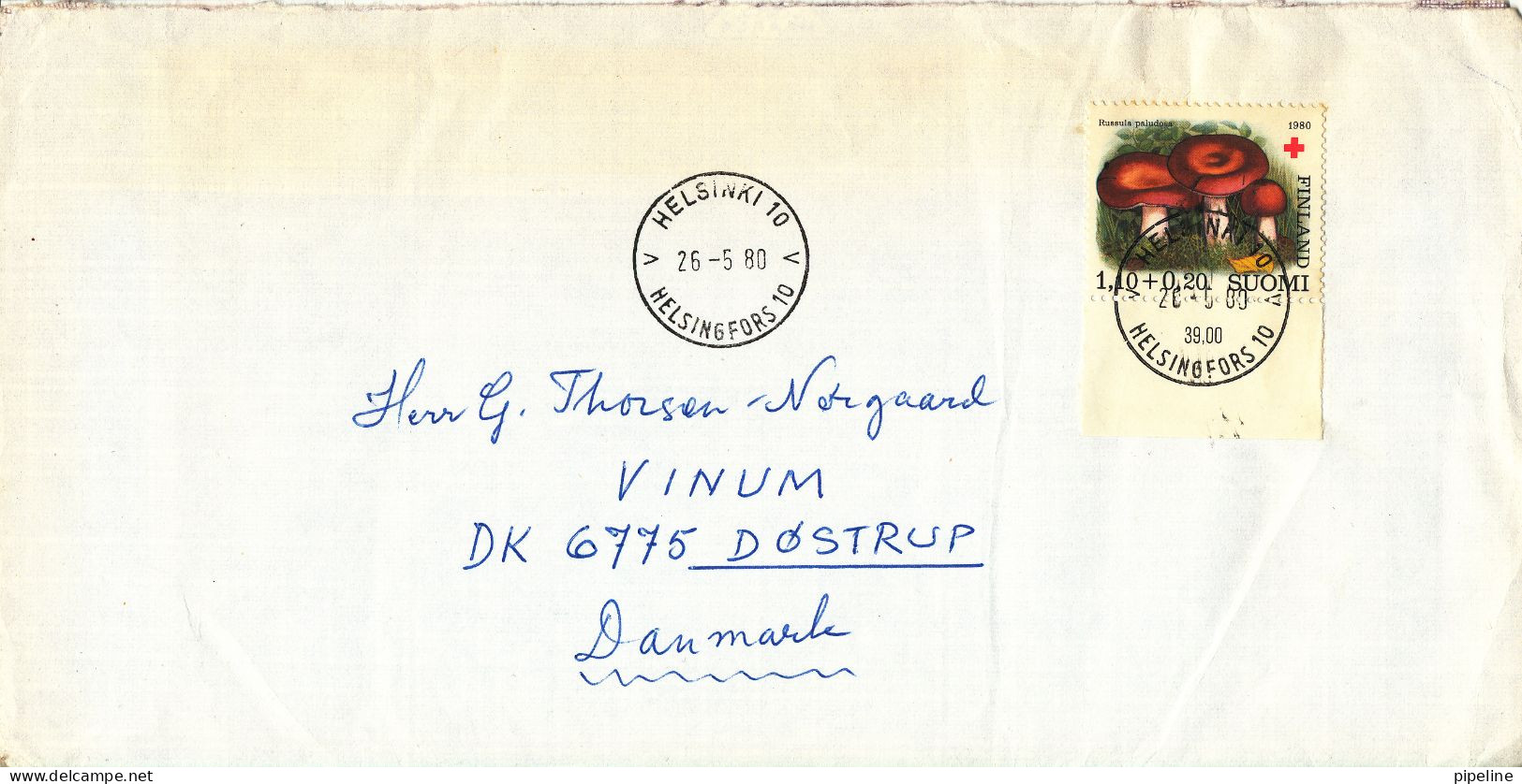 Finland Cover Sent To Denmark Helsinki 26-5-1980 Single Franked RED CROSS - Storia Postale