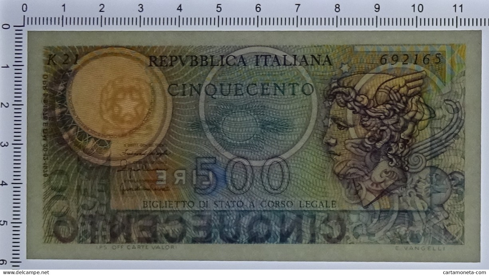 500 LIRE BIGLIETTO DI STATO MERCURIO 20/12/1976 FDS - Autres & Non Classés