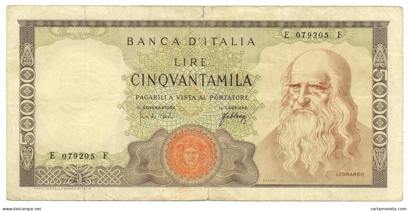 50000 LIRE BANCA D'ITALIA LEONARDO DA VINCI MEDUSA 03/07/1967 BB- - Autres & Non Classés