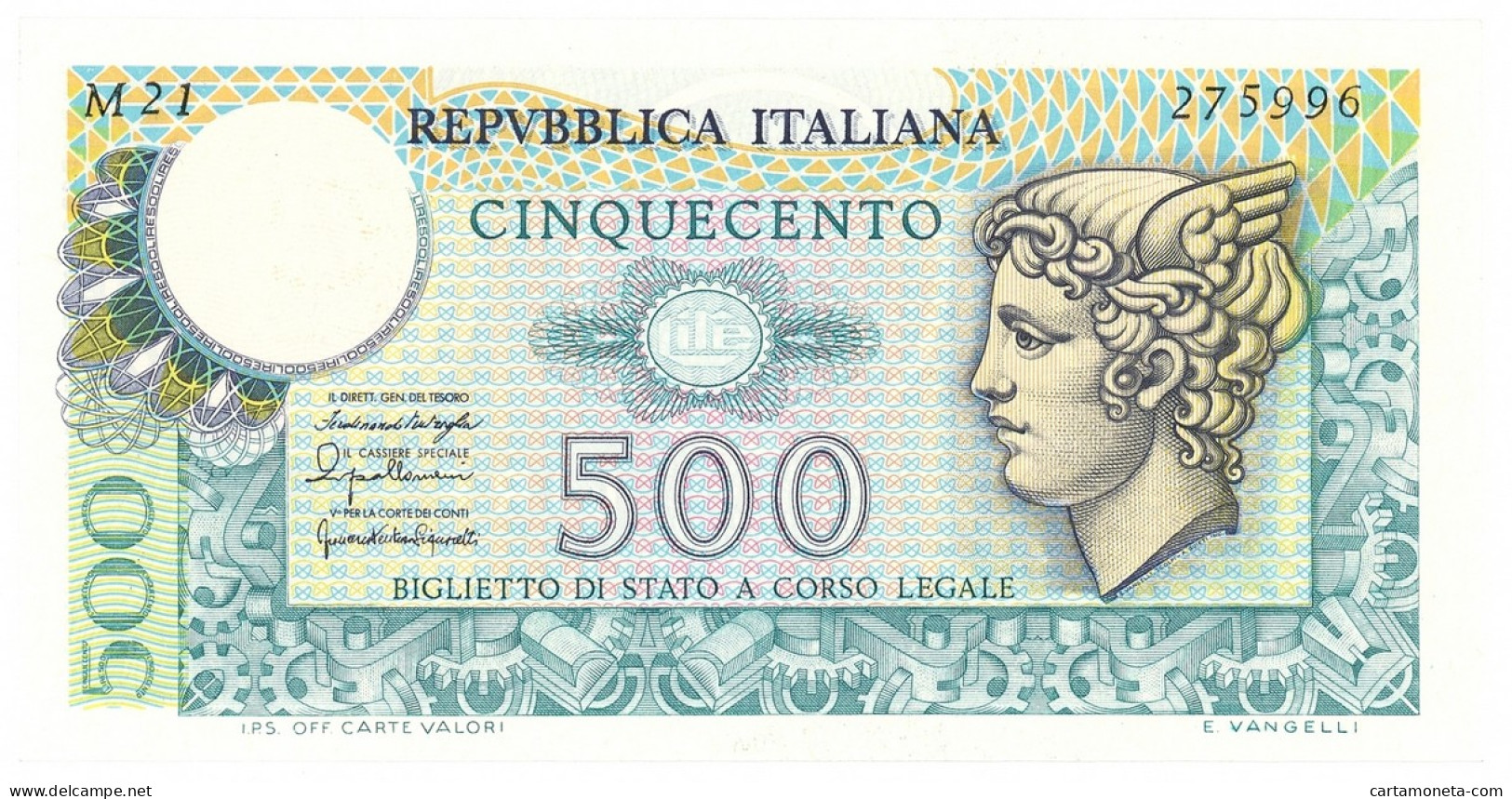 500 LIRE BIGLIETTO DI STATO MERCURIO 20/12/1976 FDS - Andere & Zonder Classificatie