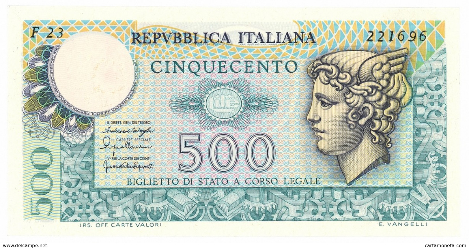 500 LIRE BIGLIETTO DI STATO MERCURIO 20/12/1976 FDS - Autres & Non Classés