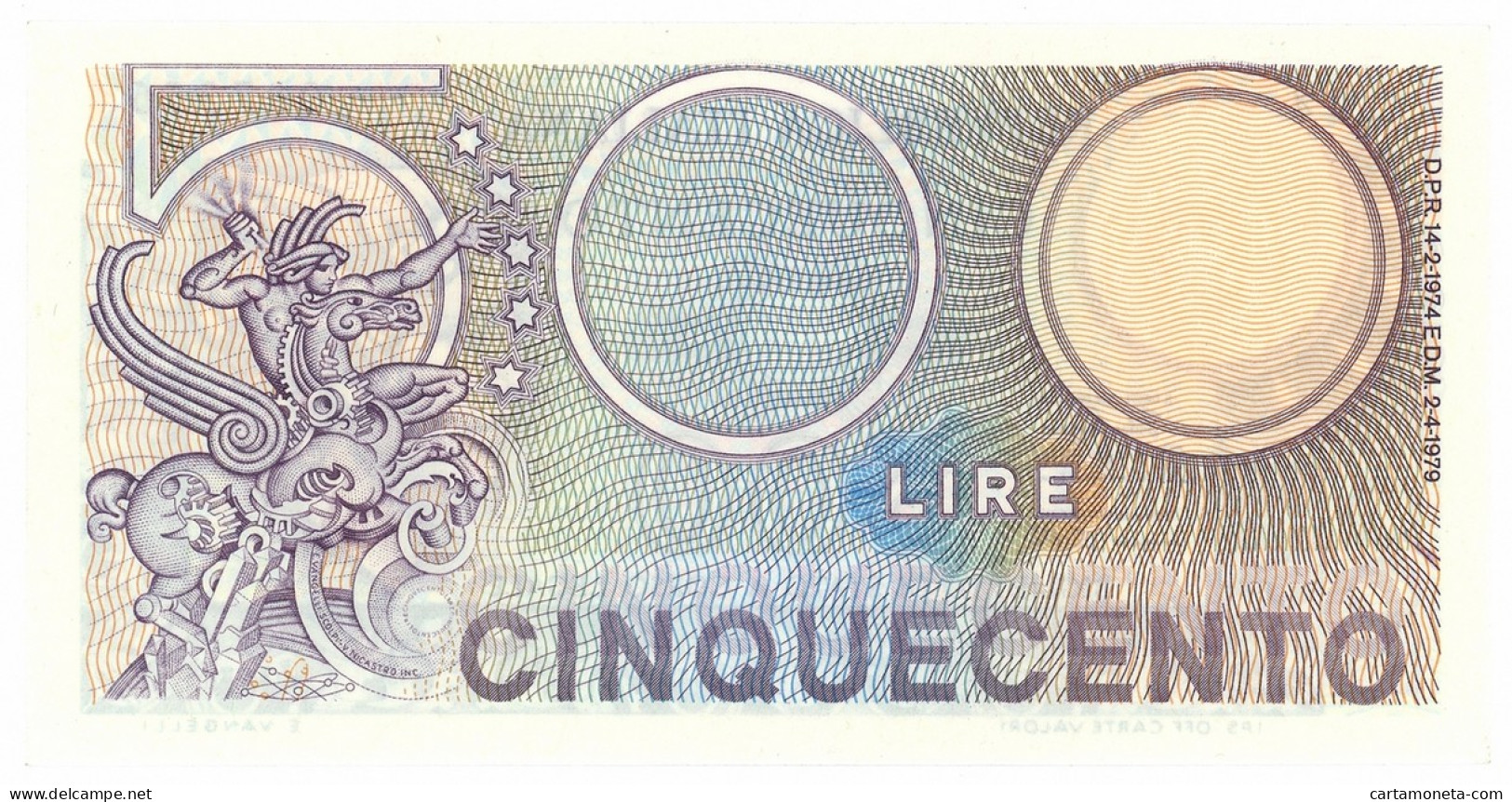 500 LIRE BIGLIETTO DI STATO MERCURIO 02/04/1979 FDS - Autres & Non Classés