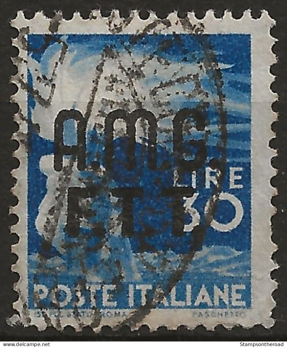 TZA15U - 1947/48 Trieste Zona A, Sassone Nr. 15, 30 Lire Azzurro, Francobollo Usato Per Posta °/ - Gebraucht