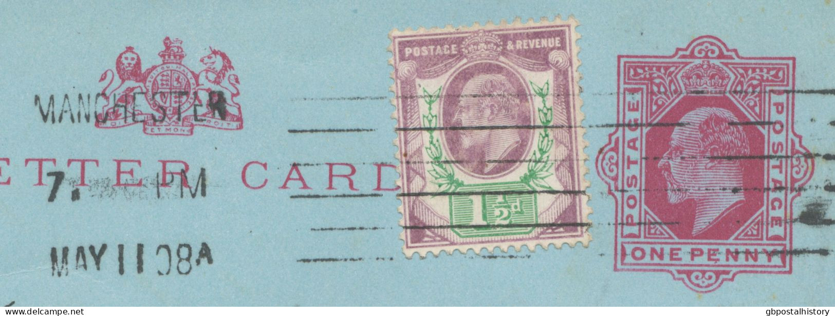 GB „MANCHESTER“ Early Colombia Machine Postmark On Very Fine EVII 1d Postal Stationery Letter Card (small Faults) Uprate - Covers & Documents