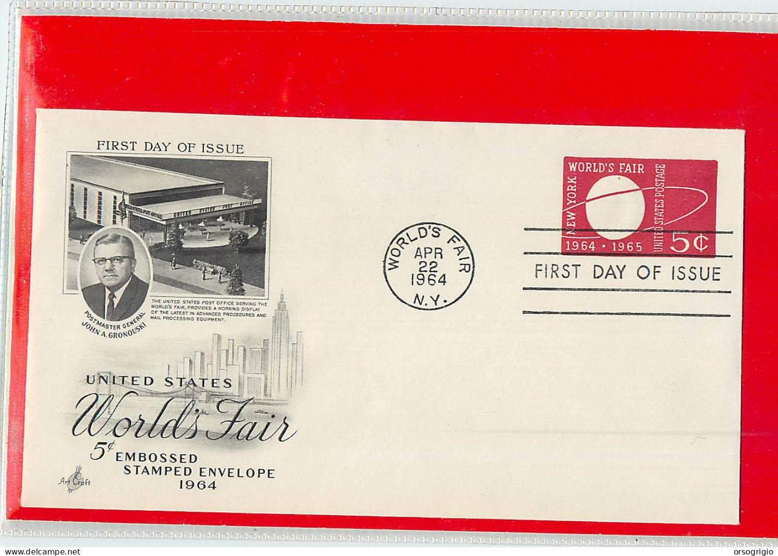 USA - EMBOSSED STAMPED ENVELOPE - FDC 1964  5c. - 1961-80