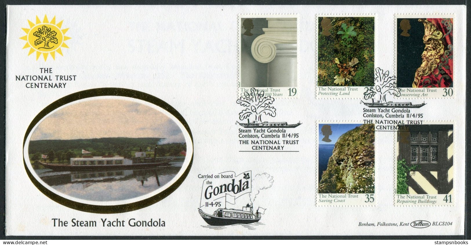 1995 GB National Trust First Day Cover, Steam Yacht Gondola, Coniston Benham BLCS 104 FDC - 1991-2000 Decimal Issues