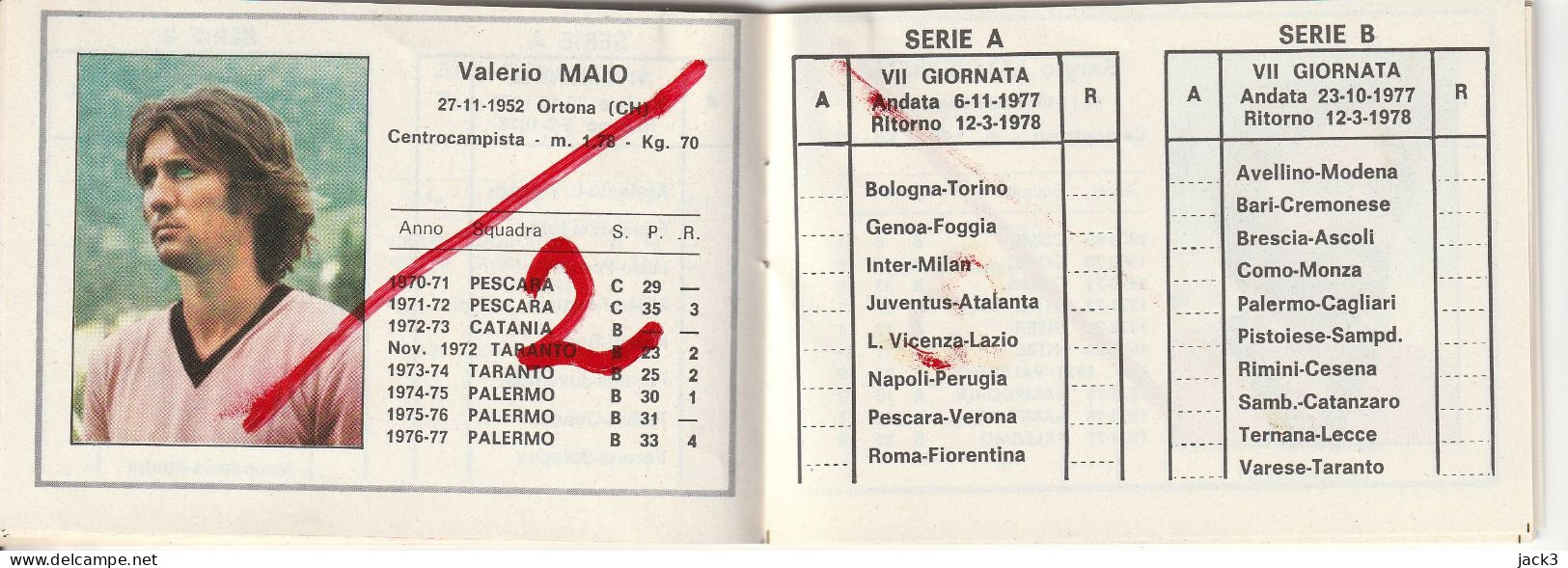 CALENDARIETTO - STAGIONE SPORTIVA 1977/78 - PALERMO