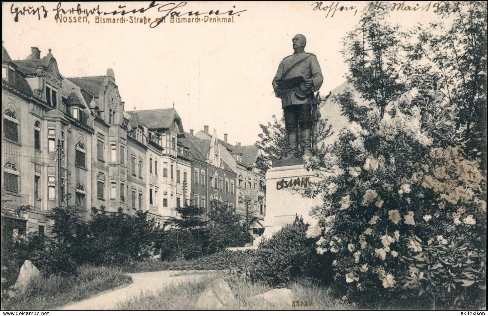 Ansichtskarte Nossen Bismarckstraße Bismarckdenkmal 1913 - Nossen