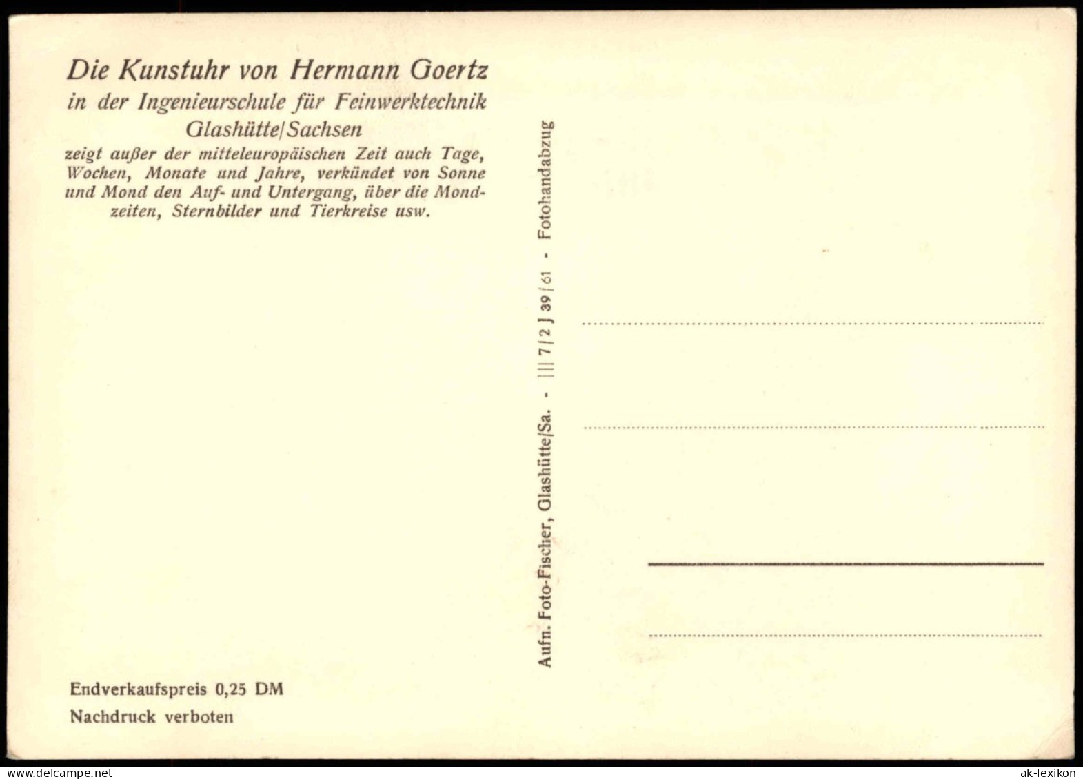 Glashütte Kunstuhr Von Hermann Goertz In Der Ingenieurschule  1961 - Glashütte