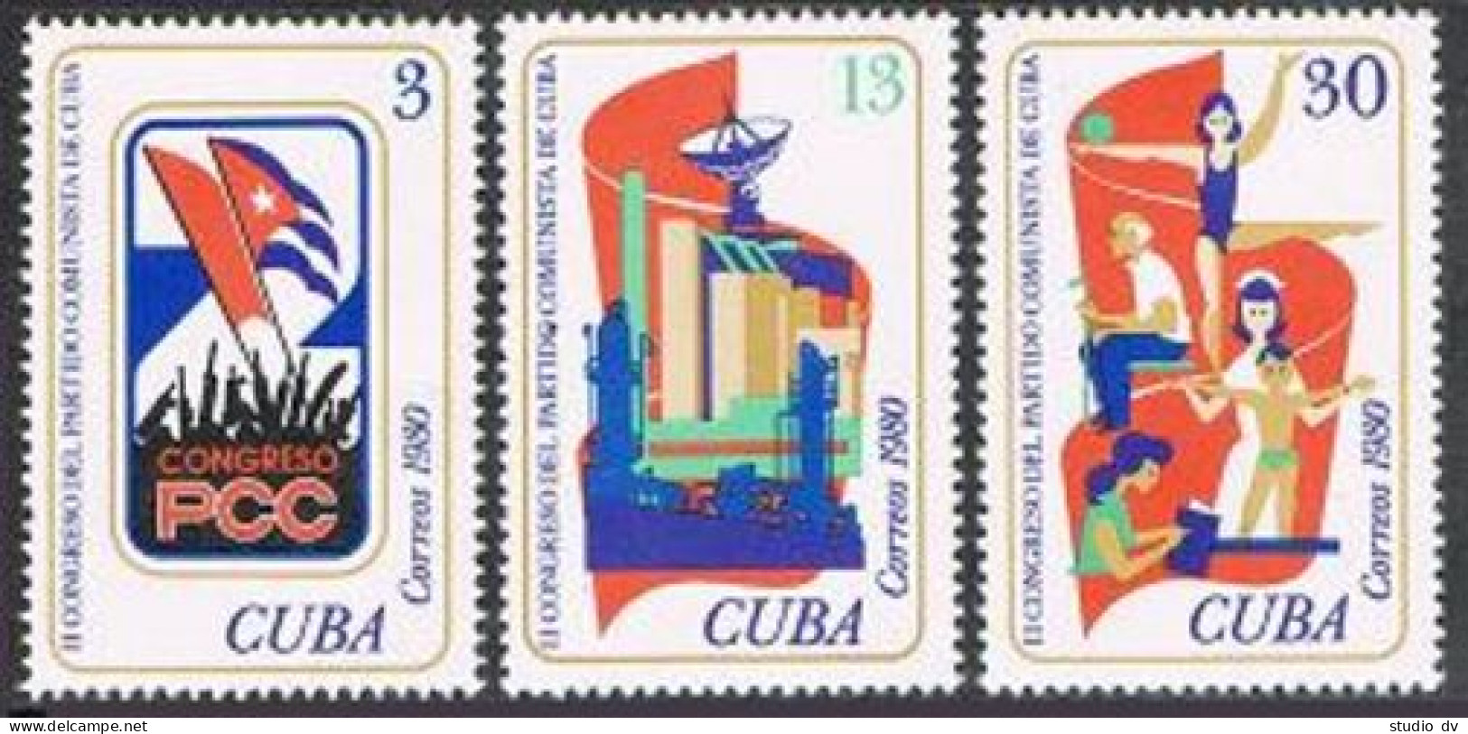 Cuba 2376-2378, MNH. Michel 2525-2527. Communist Party Congress, 1980. Flags. - Neufs