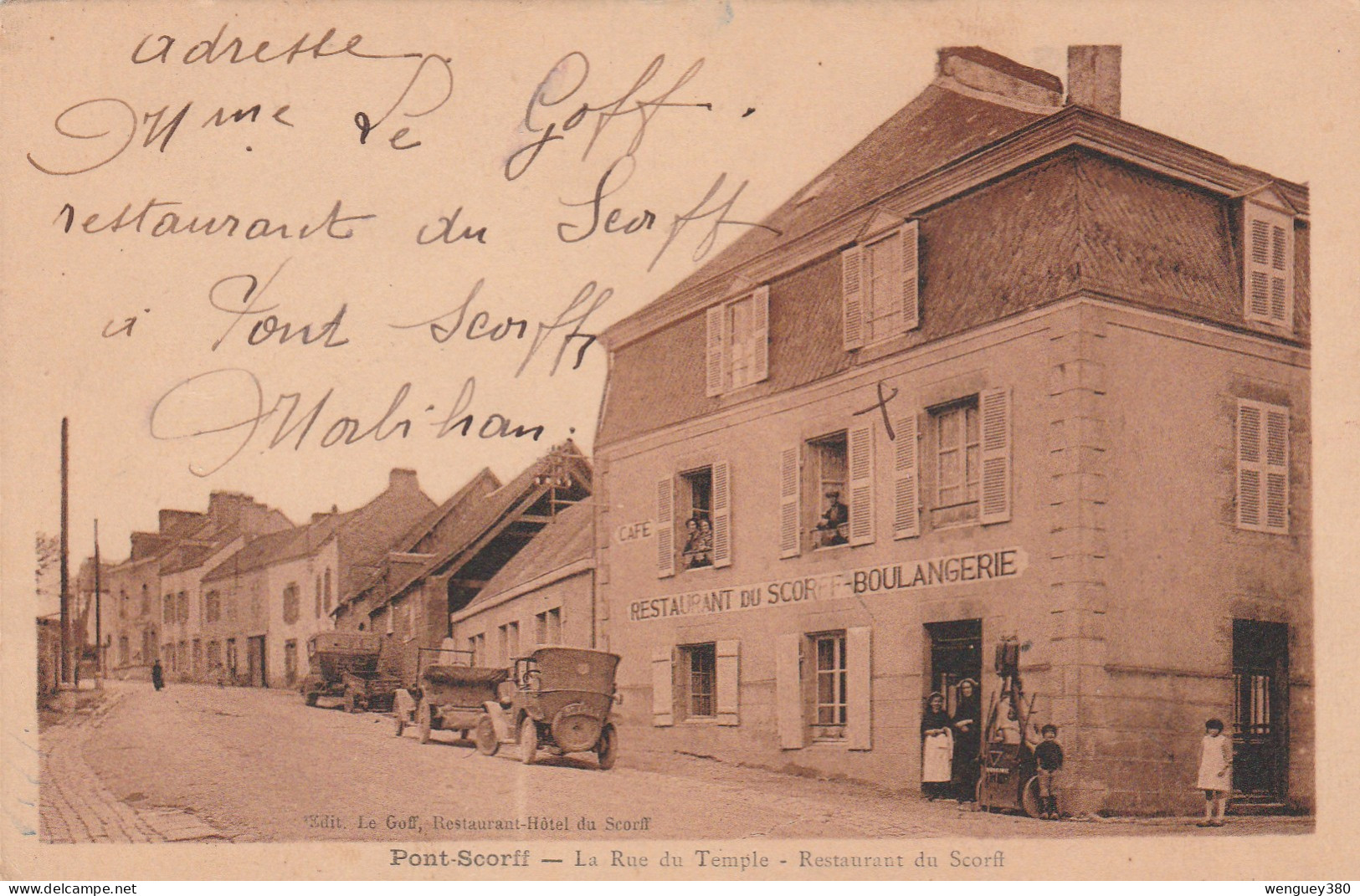 56 PONT SCORFF QUEVEN  Prés LORIENT.   La Rue Du Temple  Restaurant Du Scorff   + Voitures Anciennes   SUP PLAN  RARE - Pont Scorff