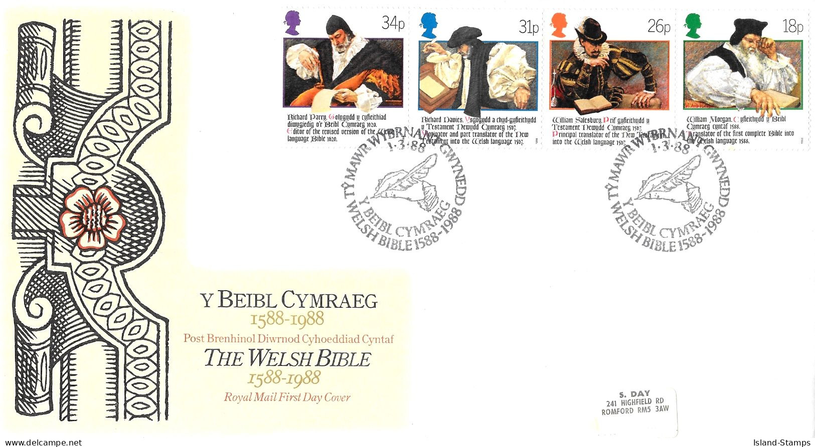 1988 Welsh Bible (2) Addressed FDC Tt - 1981-1990 Decimal Issues