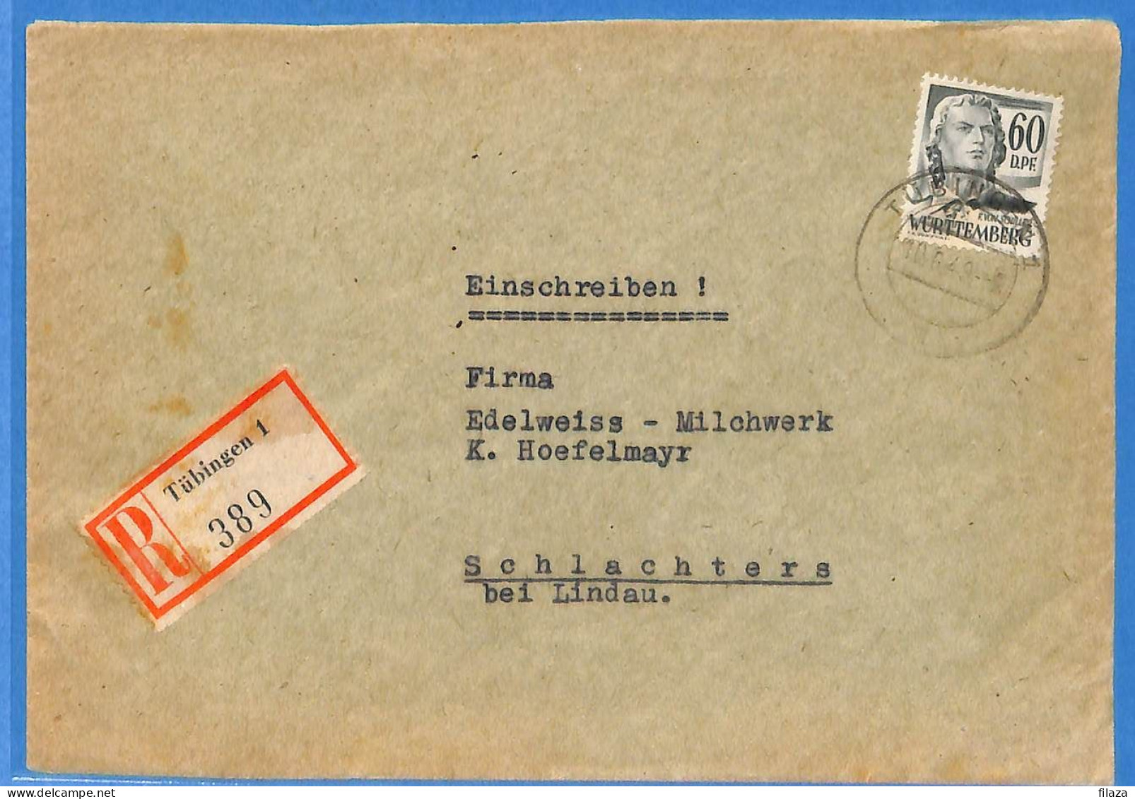 Allemagne Zone Française 1949 - Lettre Einschreiben De Tubingen - G30108 - Autres & Non Classés