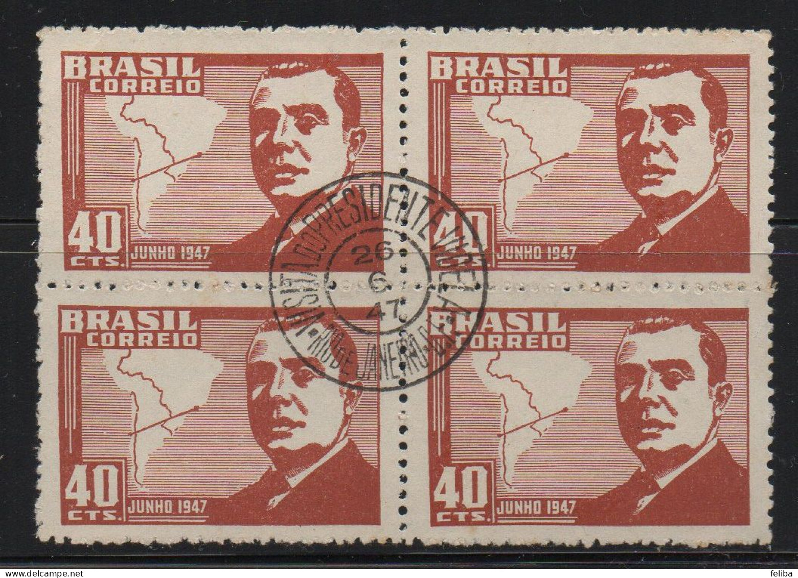 Brazil 1947 First Day Cancel On Block Of 4 - Unused Stamps