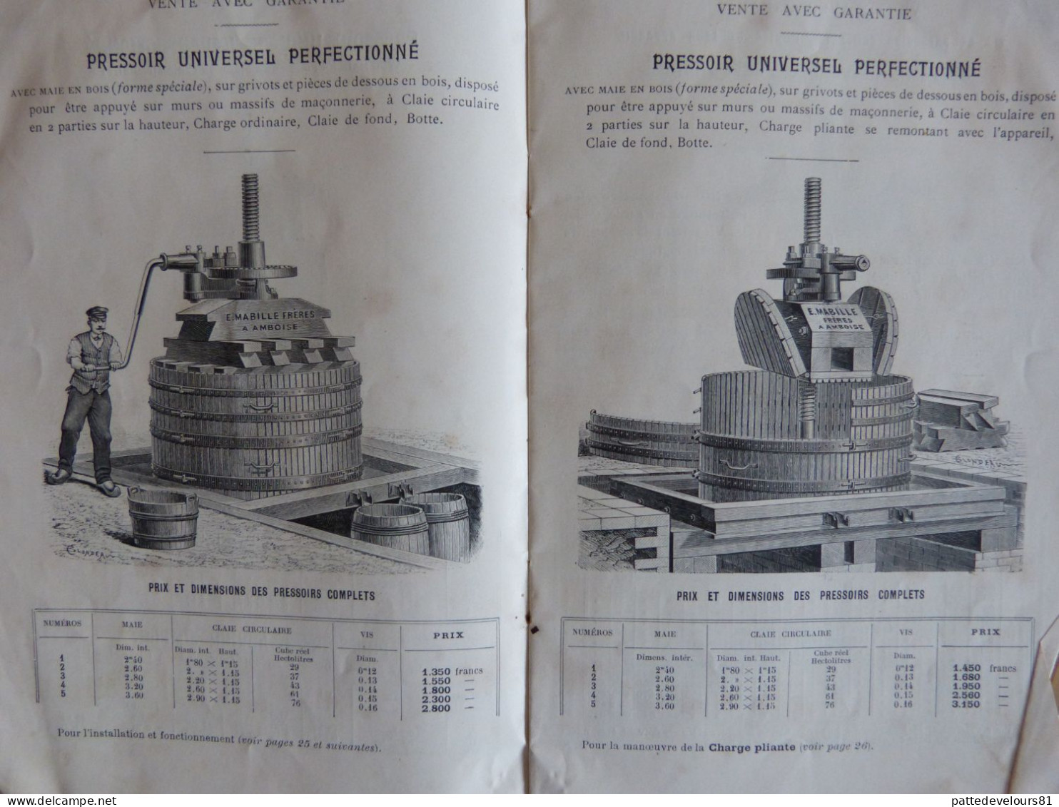 Catalogue De 1898 (37) AMBOISE Ets MABILLE FRERES Constructeur Pressoir Presse Instrument Vin Cidre Huile D'Olive - Materiale E Accessori