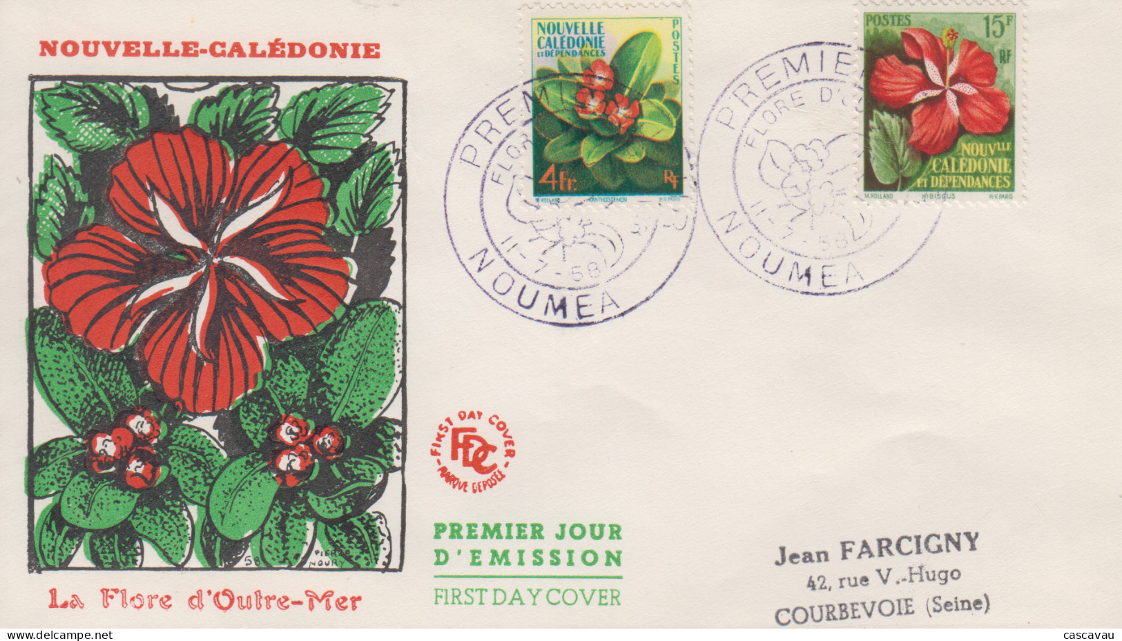 Enveloppe  FDC  1er  Jour   NOUVELLE  CALEDONIE    Flore    1958 - FDC