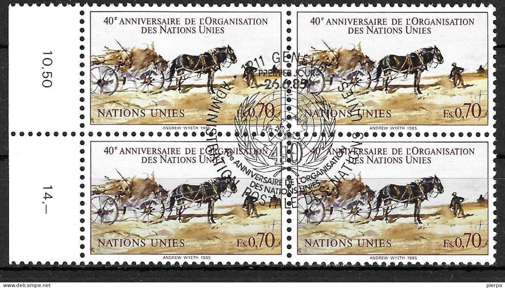 O.N.U. GENEVE - 1985 - 40* O.N.U. - FR 0,70 - QUARTINA - ANNULLO SPECIALE - USATA (YVERT 134 - MICHEL 134) - Gebraucht