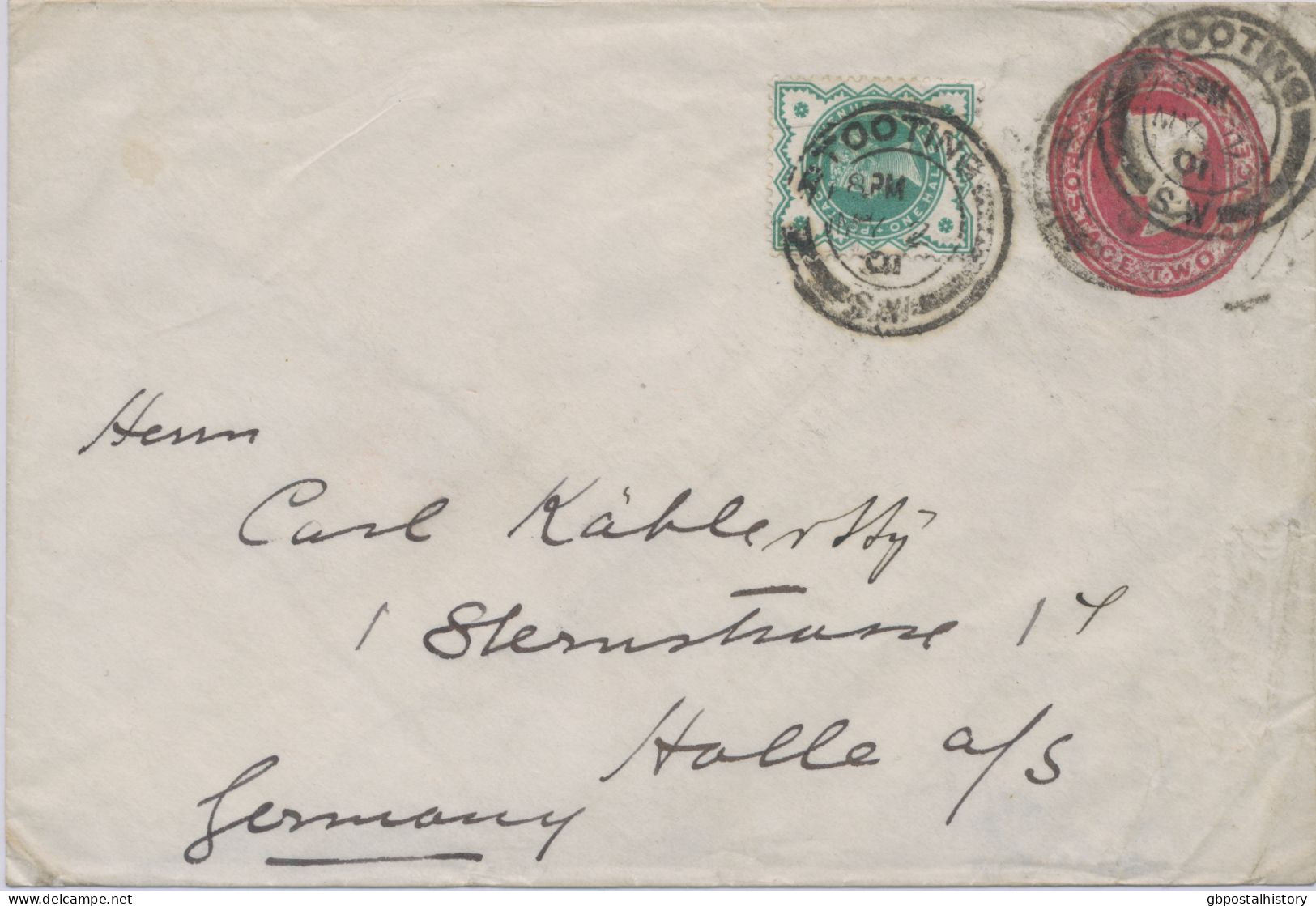 GB 2.5.1901, Superb QV 2d Lake Stamped To Order Postal Stationery Envelope (watermarked Paper, 98mmx146mm) Uprated With - Storia Postale