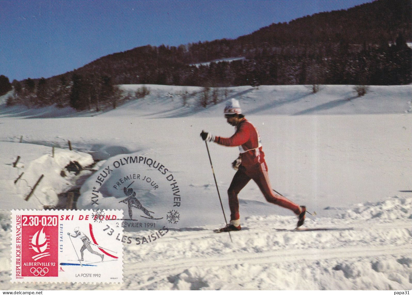 Ski De Fond - Passage De La Rivière  Avec Le Timbre - Eiskunstlauf