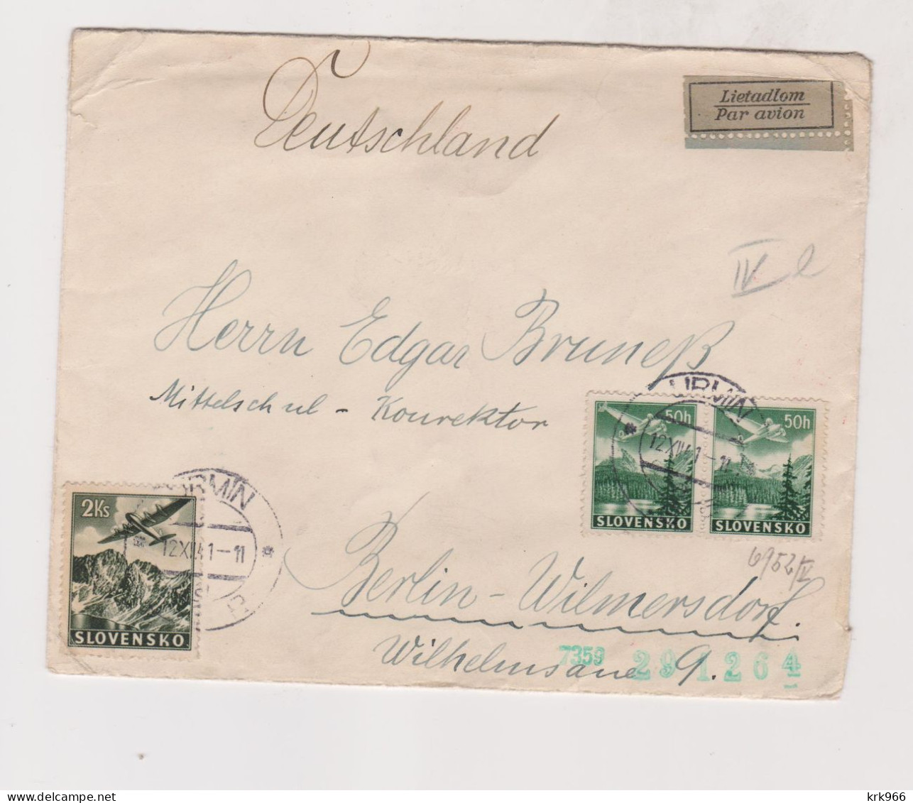 SLOVAKIA WW II 1941 URMIN Censored Airmail Cover To Germany - Storia Postale