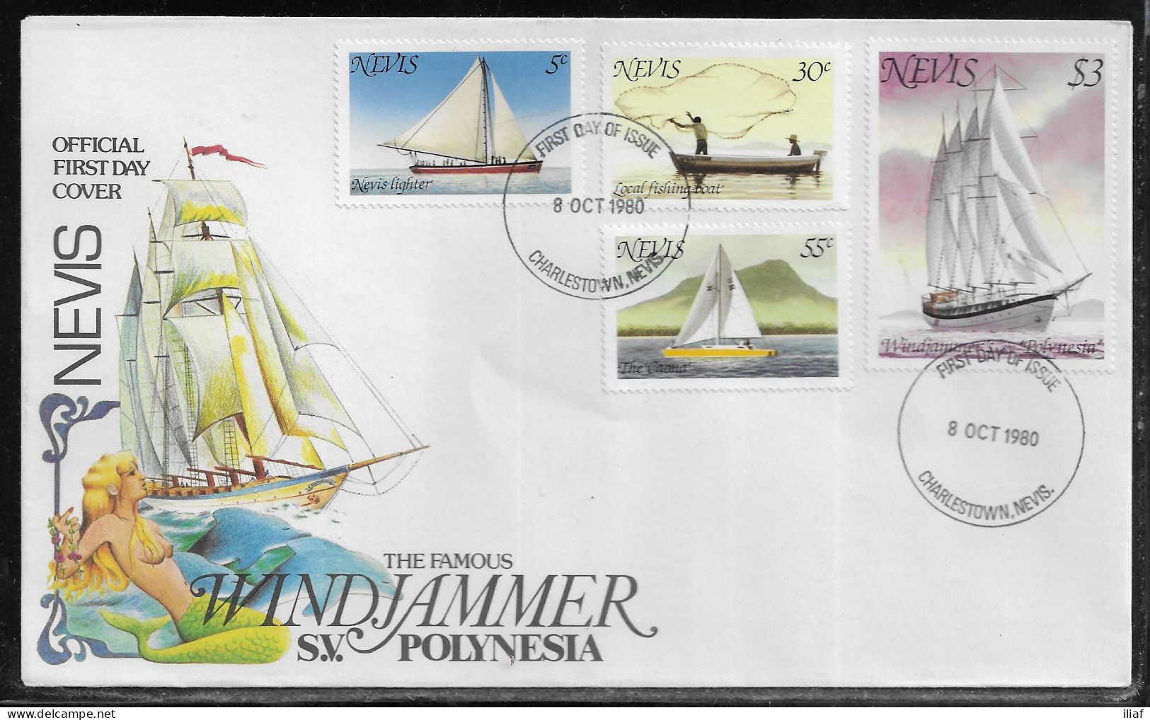 Nevis FDC Mi. 39-42.   Sailing Ships.  FDC Cancellation On Cachet FDC Envelope - Sailing