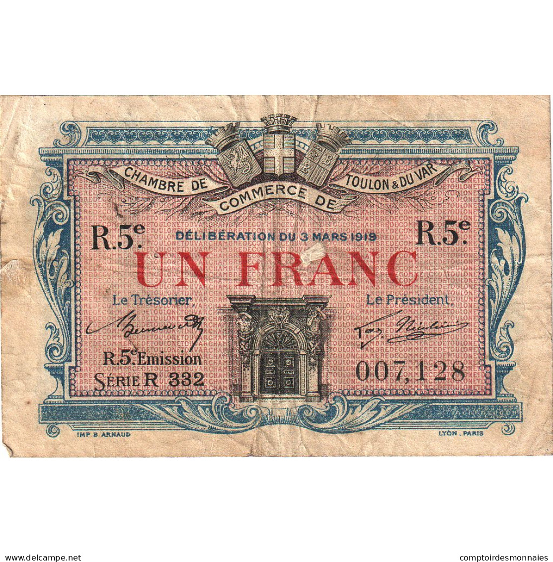 France, Toulon, 1 Franc, 1919, Chambre De Commerce, TB, Pirot:121-4 - Chamber Of Commerce