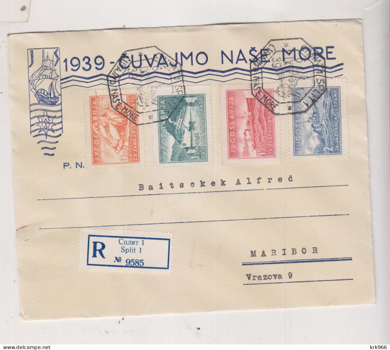 YUGOSLAVIA,1939 SPLIT Ship Set FDC Cover Registered - Brieven En Documenten