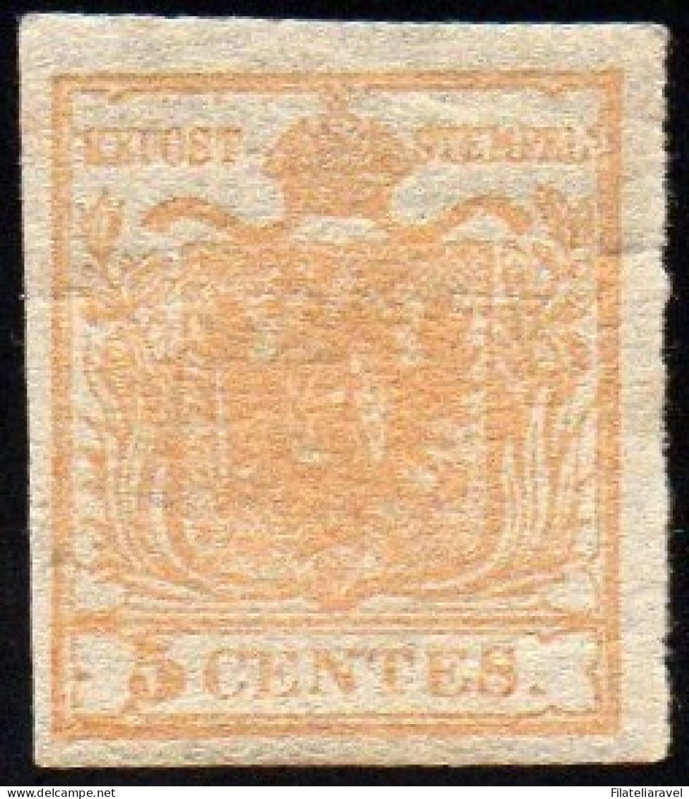 * 1850 Lombardo Veneto 5 cent ocra nuovo con gomma cert Bottacchi Sass. N1(6500)