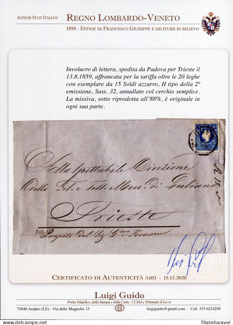 Ltr 1859 - Lombardo Veneto - Involucro Di Lettera Da Padova Per Trieste Il 13 Agosto 1859 - Lombardo-Vénétie