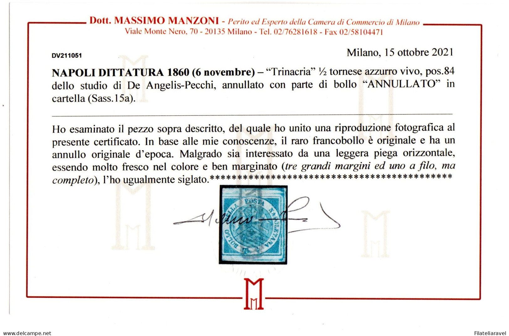 Us Napoli Dittatura Trinacria Usata Cert Sorani Manzoni - Naples