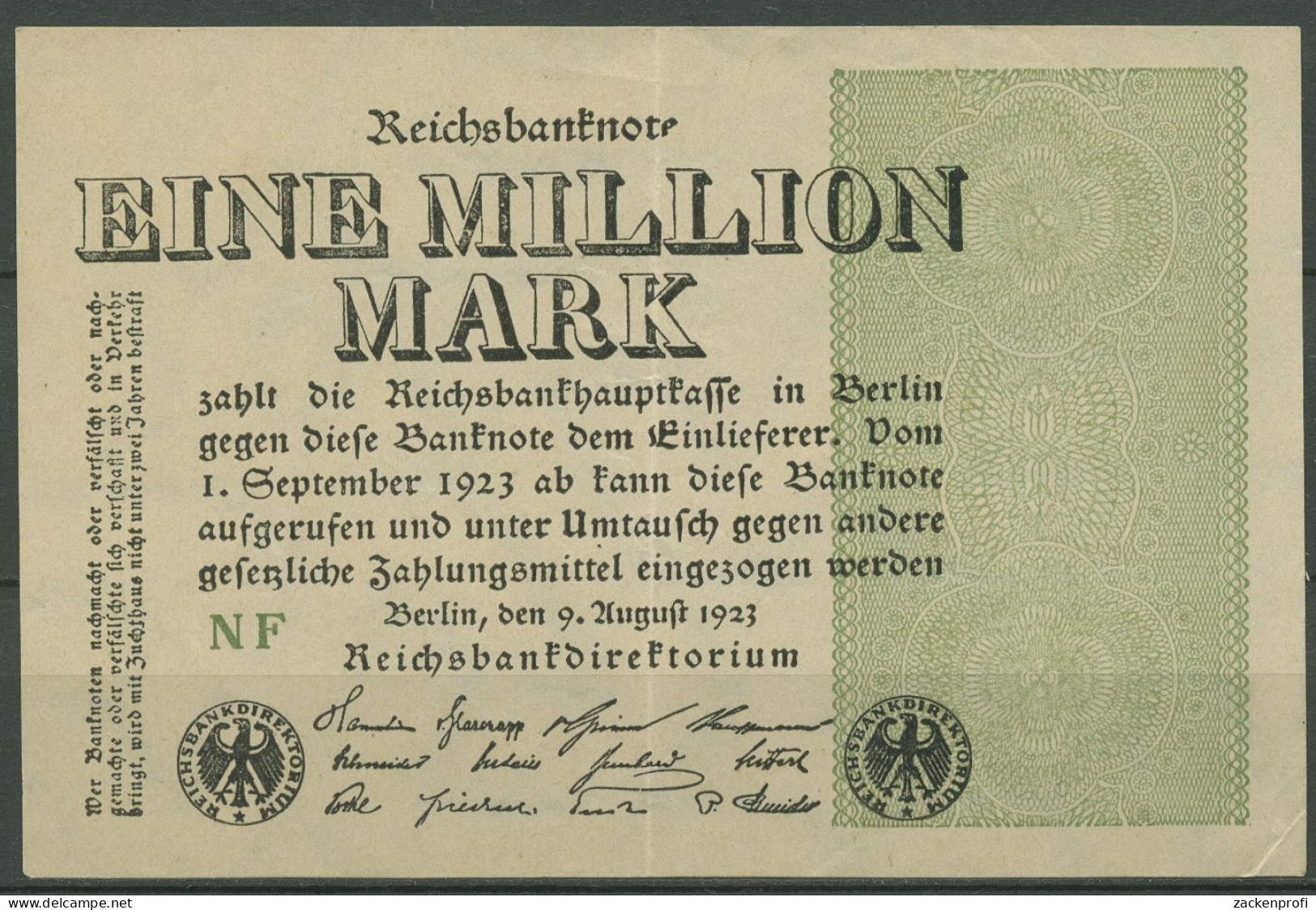 Dt. Reich 1 Million Mark 1923, DEU-114d FZ NF, Gebraucht (K1287) - 1 Million Mark