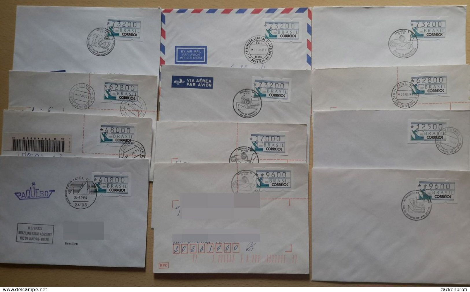 Brasilien ATM 1993 Kleines Lot Mit 12 Briefen Mit ATM 5 (X80447) - Franking Labels