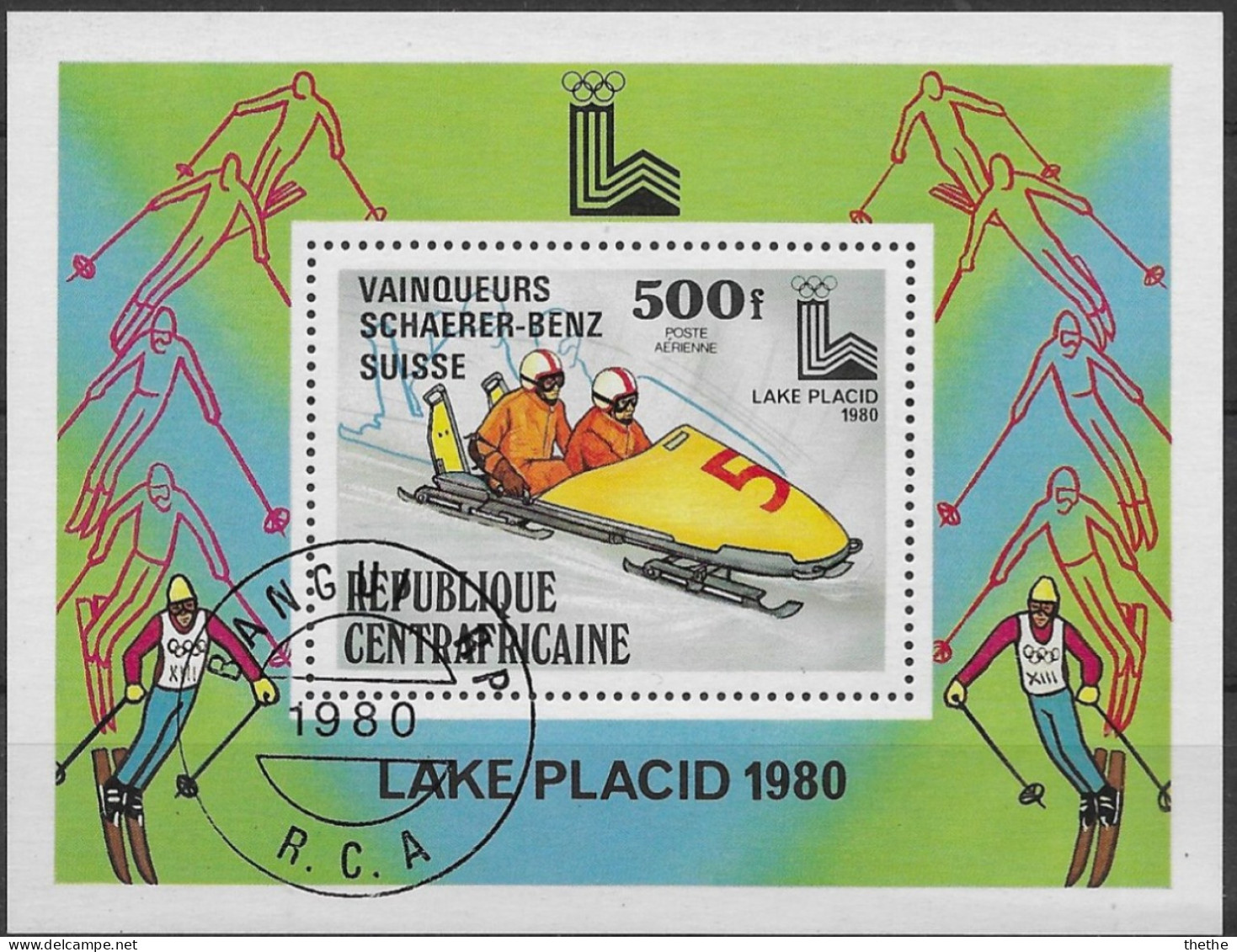 CENTRAFRICAINE -  Jeux Olympiques D'hiver 1980 - Lake Placid (Médailles) - Bobsleigh à Deux - En Surimpression - Hiver 1980: Lake Placid