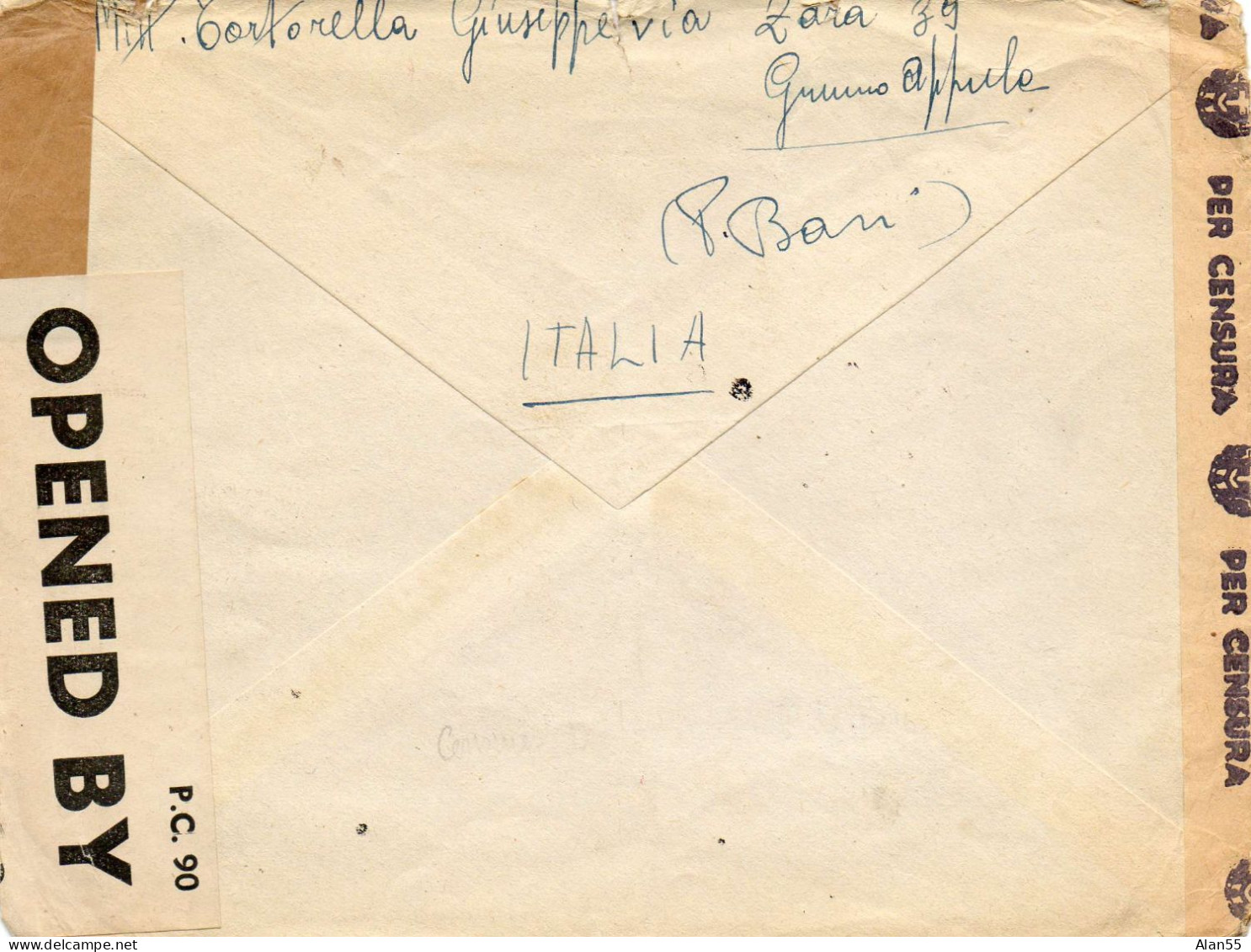 ITALIE.1944. OCCUPATION AMERICAINE.. TRIPLE CENSURE. C.I.C.R./A.P.G.CROIX-ROUGE.GENÈVE - Anglo-Amerik. Bez.: Naples