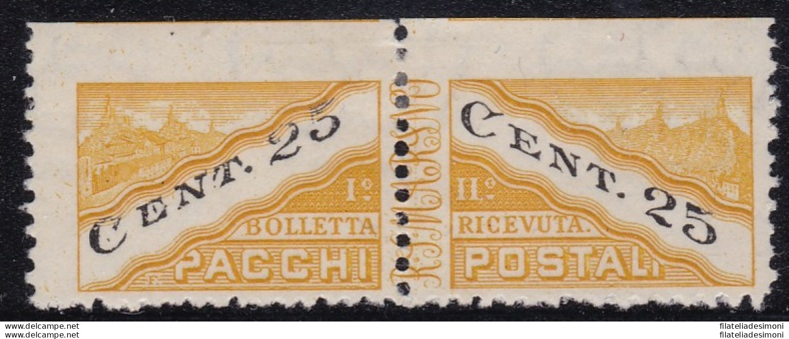 1946 SAN MARINO, Pacchi Postali N° 19/IIea  25c. Giallo E Nero  MLH/* - Variétés Et Curiosités