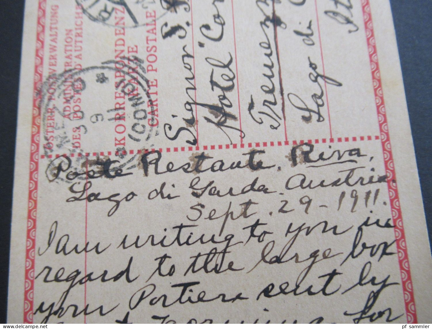Österreich / Italien 1911 GA 10 Heller Stempel Riva (Gardasee) Nach Tremezzo Lago Di Como / Poste Restante - Postkarten