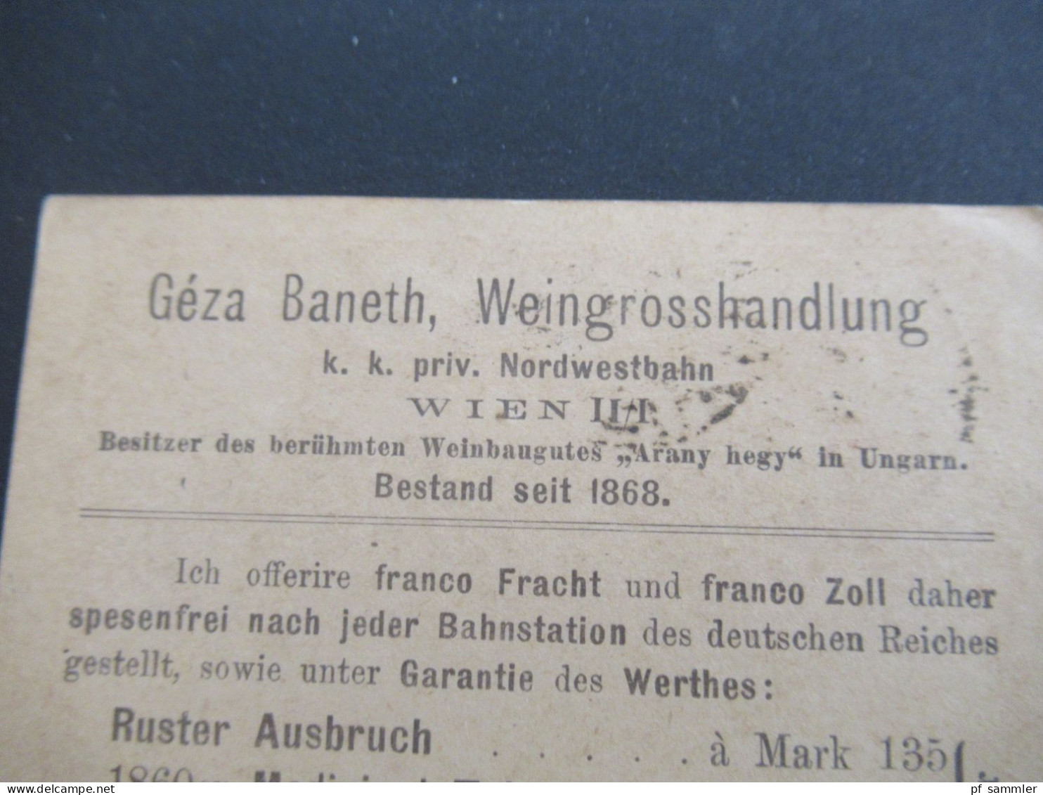 Österreich 1891 GA 2 Kreuzer Bedruckte PK Géza Baneth, Weingrosshandlung Wien Stempel Fünfhaus II - Schaffhausen Schweiz - Postkarten