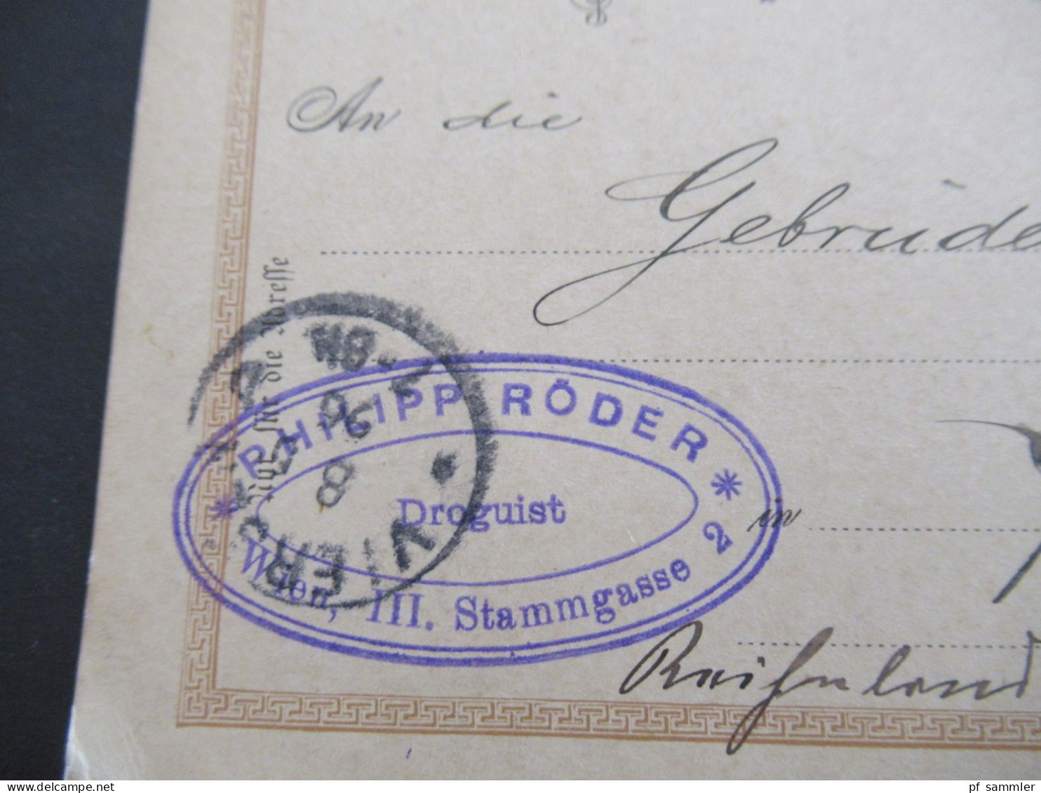 Österreich 1896 GA 2 Kreuzer Strichstempel 45 Wien 3/2 Philipp Röder Droguist Nach Viersen K1 Ank. Stempel - Cartes Postales