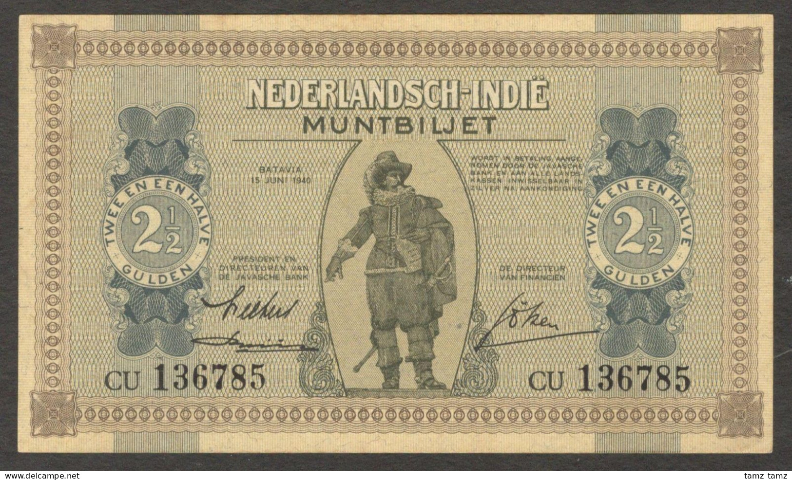 Netherlands East Indies 2 1/2 2.5 Gulden Muntbiljet 1940 P-109 XF+ To AUNC - Indonesien