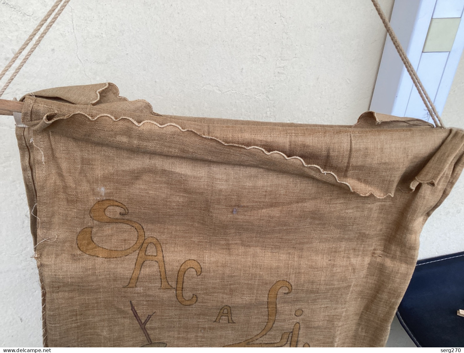 Ancien Sac  à Linge En Toile De Jute Avec Fleurs Sac à Linge - Purses & Bags