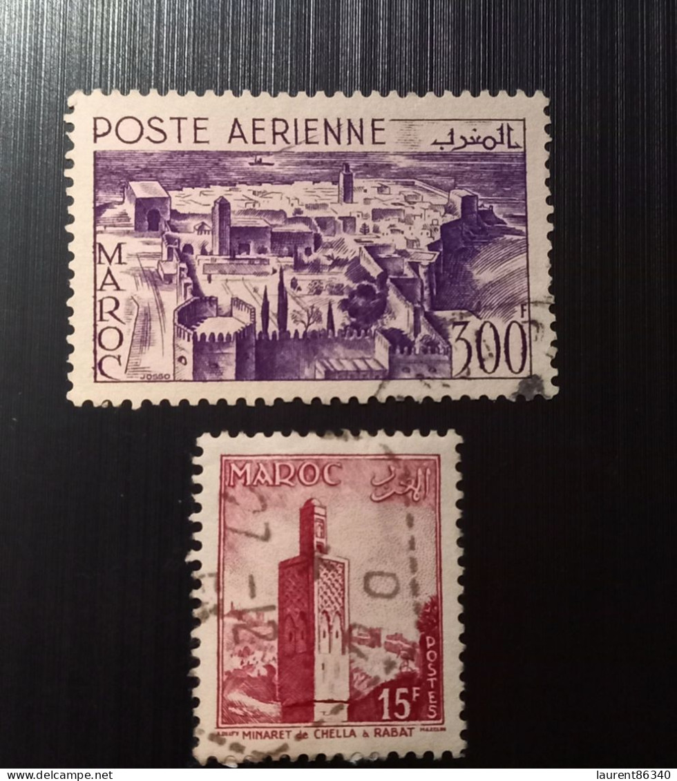 Maroc Poste Française 1951  Airmail - Local Motives Rabat & 1955 Minaret De Chella à Rabat - Oblitérés