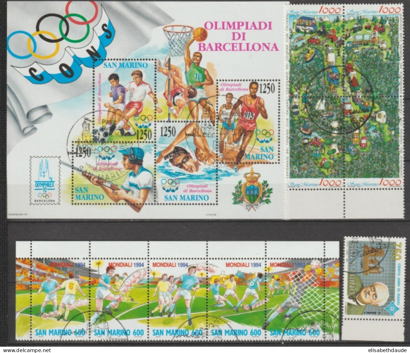 SAN MARINO - 1984/1994 - COLLECTION SERIES COMPLETES + BLOCS / FEUILLETS OBLITERES 3 PAGES ! COTE YVERT = 64 EUR. - Collections, Lots & Séries