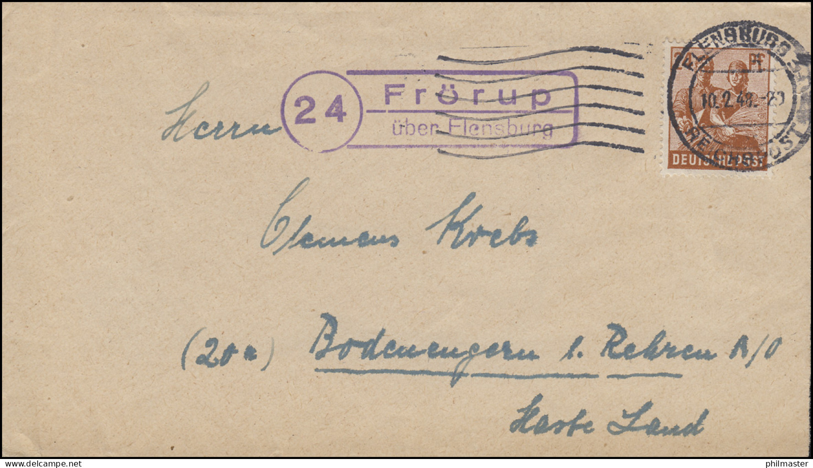 Landpost Frörup über FELNSBURG 10.2.48 Auf Briefvorderseite Mit EF 951 - Usados