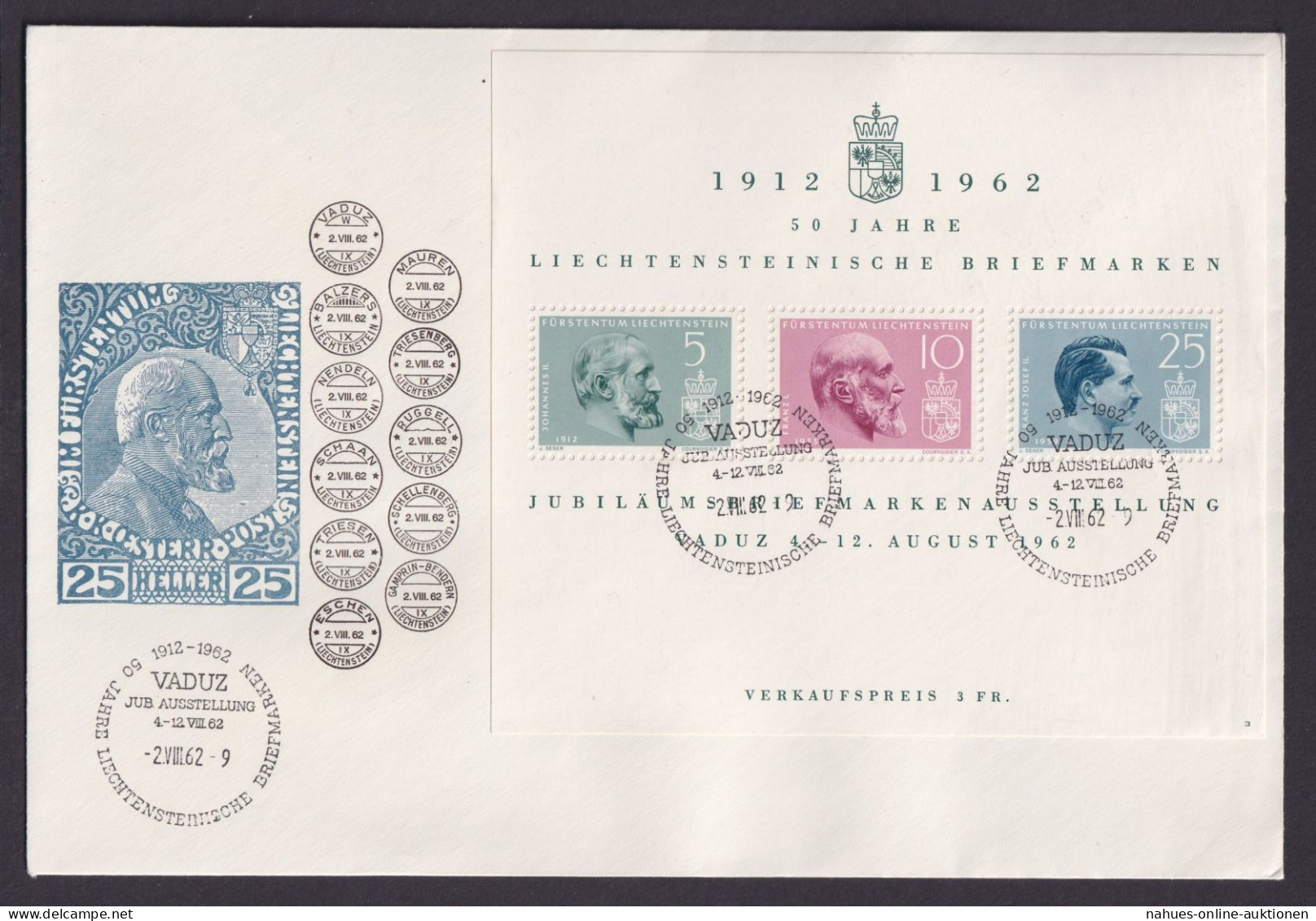 Liechtenstein Brief Philatelie 50 Jahre Briefmarken Block 6 1912-1962 FDC - Lettres & Documents