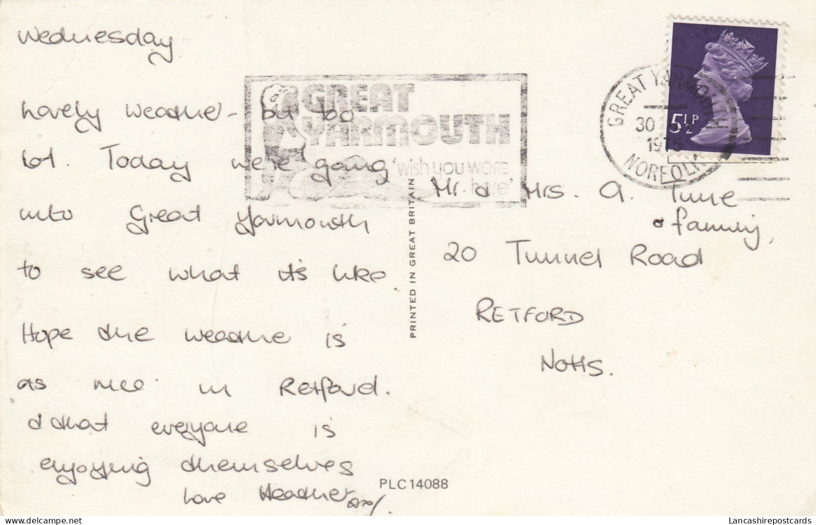 Postcard Genealogy Mr Tune Tunnel Road Retford PU 1975 [ Slogan Cancel ] My Ref B14884 - Genealogie