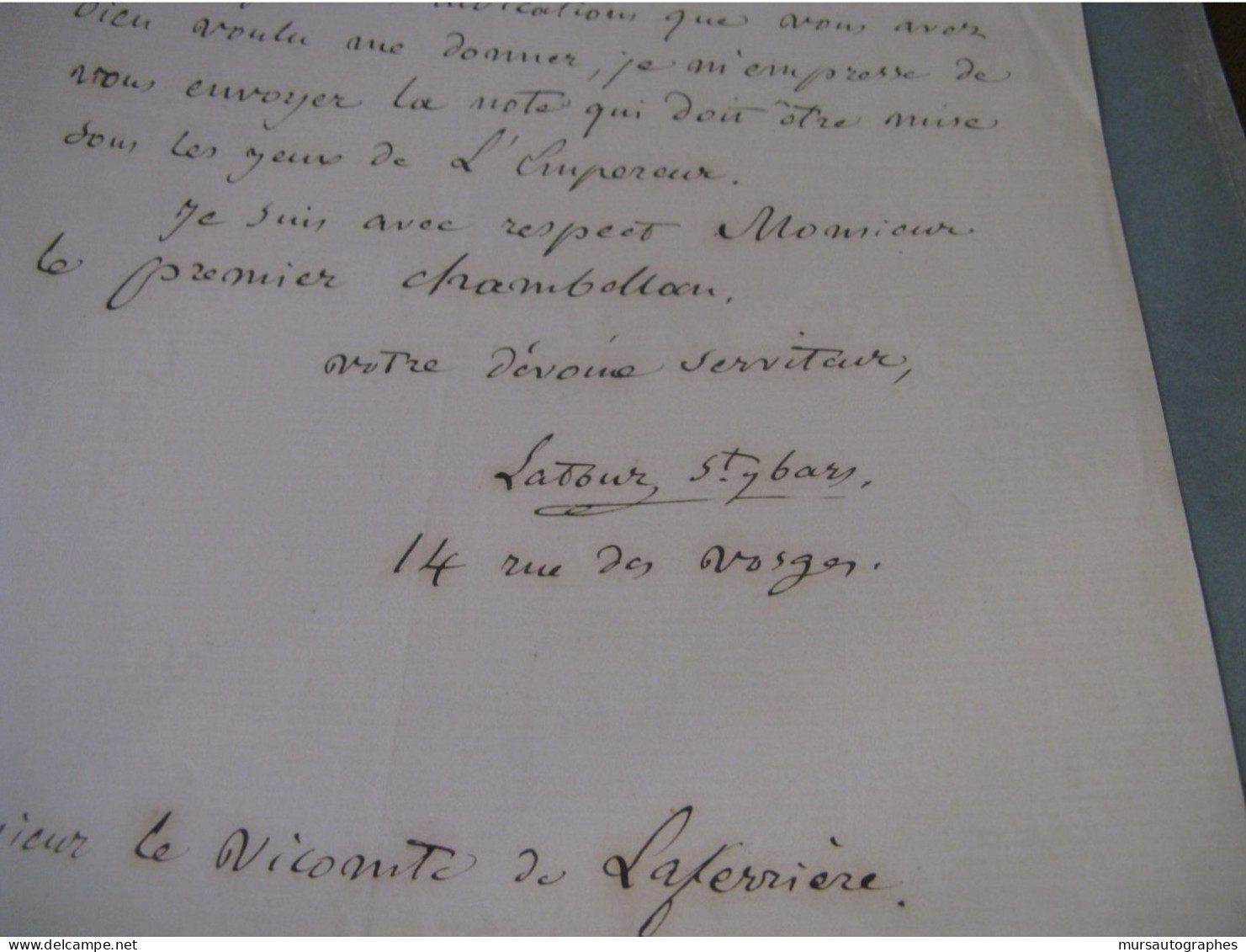 ISIDORE LATOUR SAINT-YBARS Autographe Signé 1868 DRAMATURGE RACHEL à LAFERRIERE - Politisch Und Militärisch