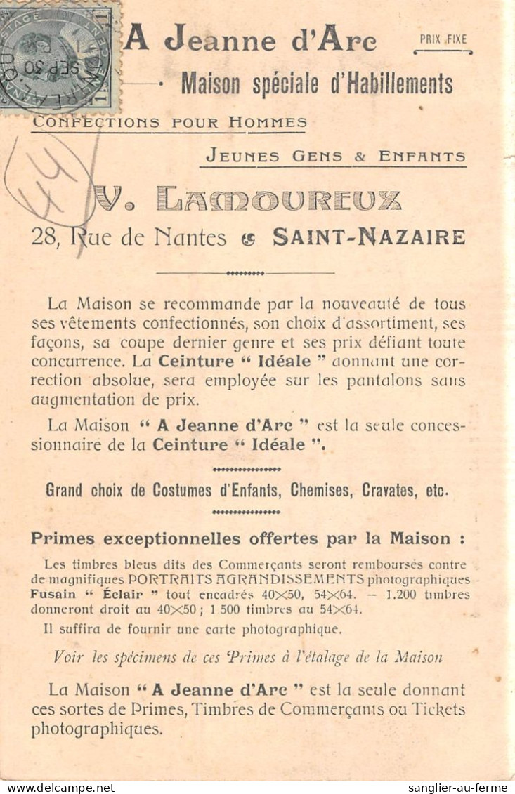 CPA 44 NANTES / RUE DE NANTES / V.LAMOUREUX / A JEANNE D'ARC / MAISON SPECIALE D'HABILLEMENTS - Saint Nazaire